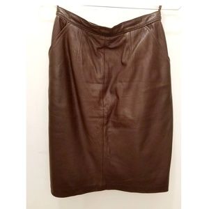 Vintage Dark Brown Brick Leather Pencil Skirt